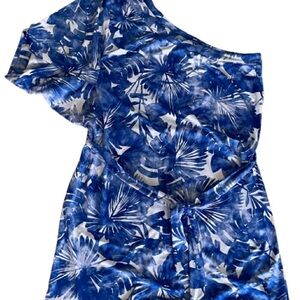 Trina Turk One Shoulder Blue and White Cover Up